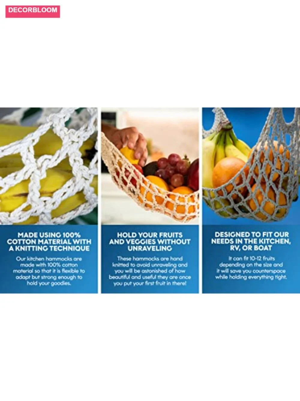 Macrame Fruit Hammock - Handwoven Cotton Produce Storage for Kitchen Counter